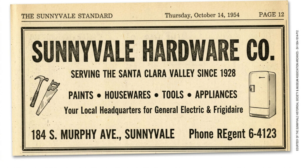 Historic Sunnyvale newspaper advertisement showing a business address